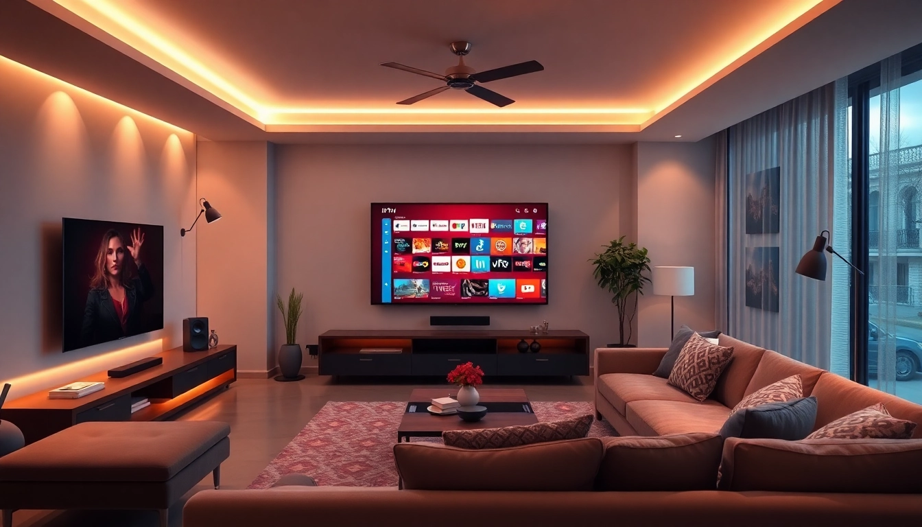 Discover engaging IPTV channels through an abonnement iptv service in a stylish modern living room setup.