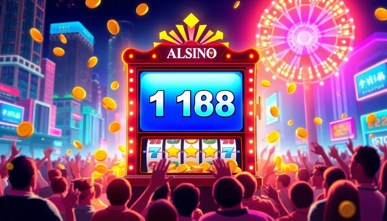 Experience the thrill of winning at สล็อต168 with a dazzling online slot machine surrounded by colorful lights and gold coins.