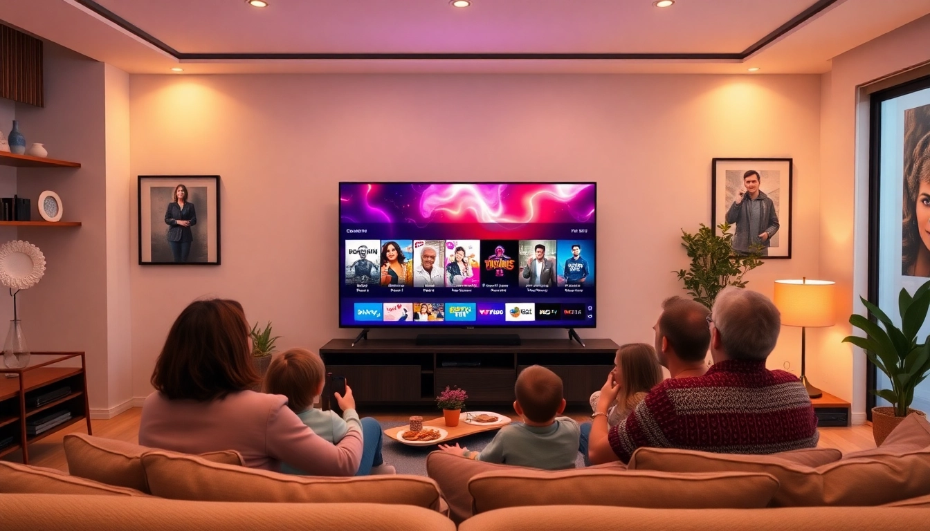 Experience the best IPTV trial with 16,000+ channels and exclusive content, showcased in a cozy family setting.