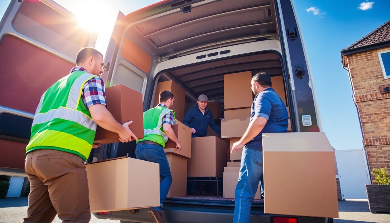 Professional moving team from removal companies Keighley efficiently loading a van with packed furniture.