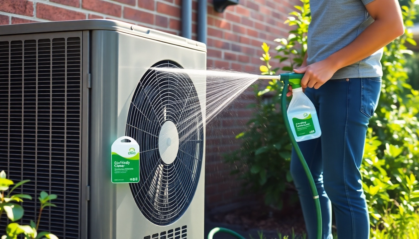 Learn how to clean AC condenser effectively with a person using a hose to wash the unit thoroughly.