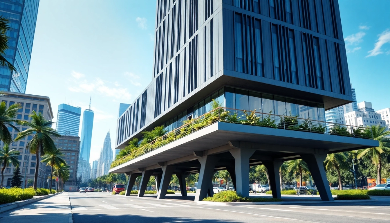 View of an elevated building showcasing modern architecture and design, emphasizing elevate building.