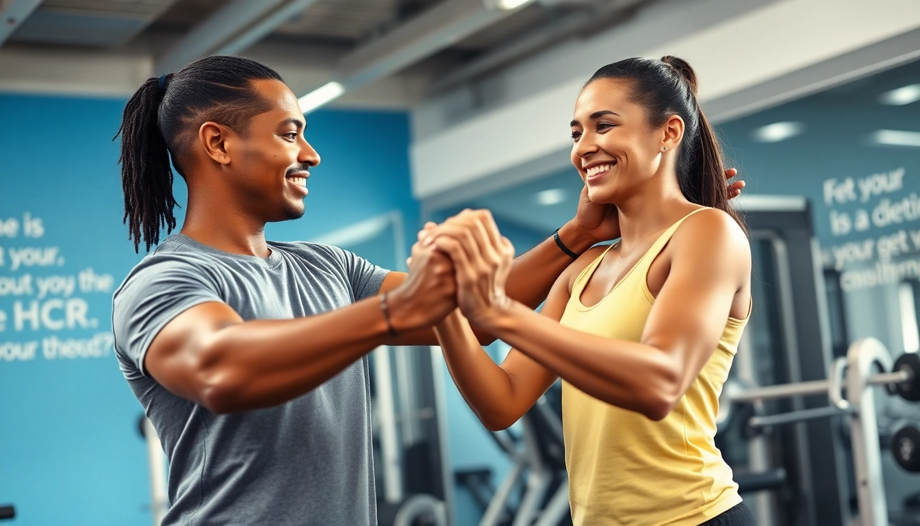 Empowered personal trainer for sports Jersey City encouraging a client in a vibrant gym