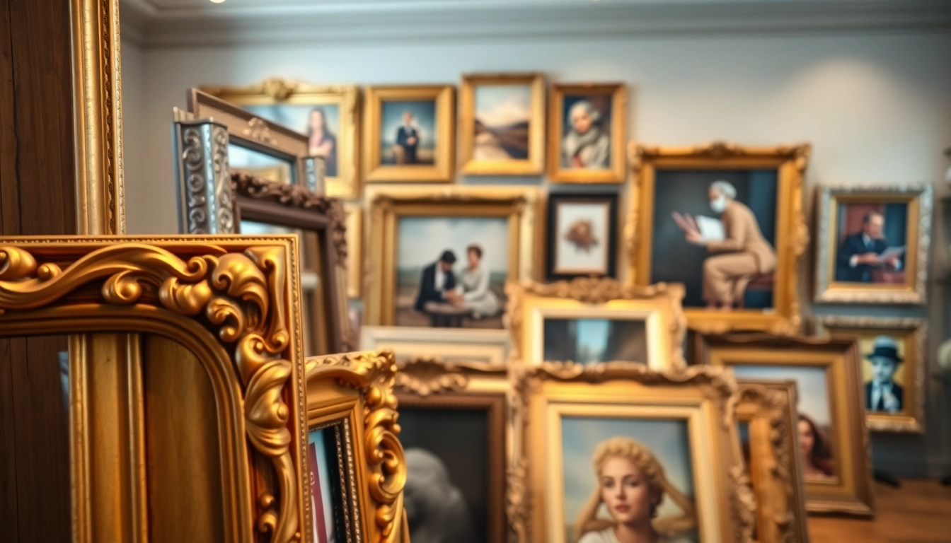 Elegant ornate picture frames in a luxurious setting showcasing detailed designs and finishes.