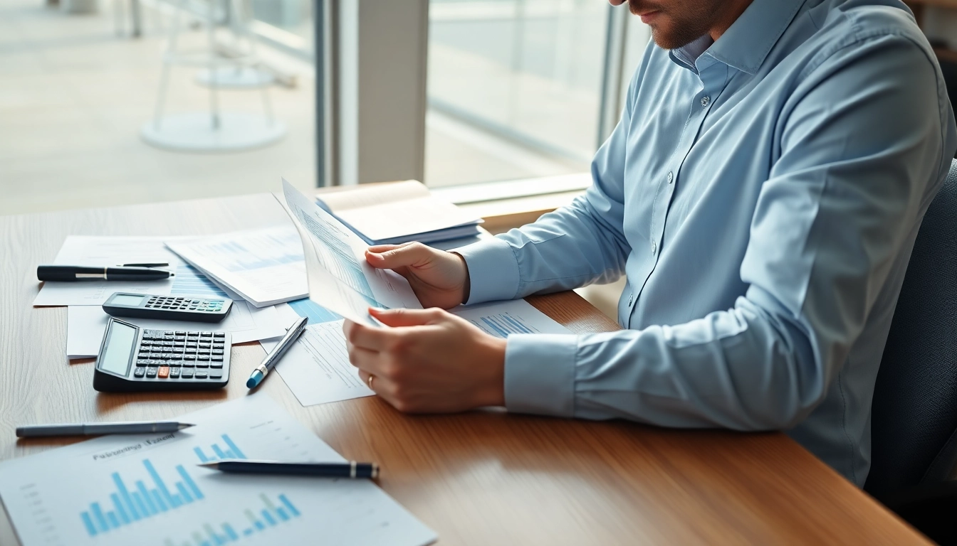 Accountant performing an impairment test on financial documents and calculations.