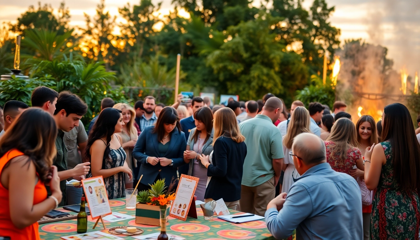 Engaged participants enjoying wildfire events in a vibrant outdoor setting with lively decorations.