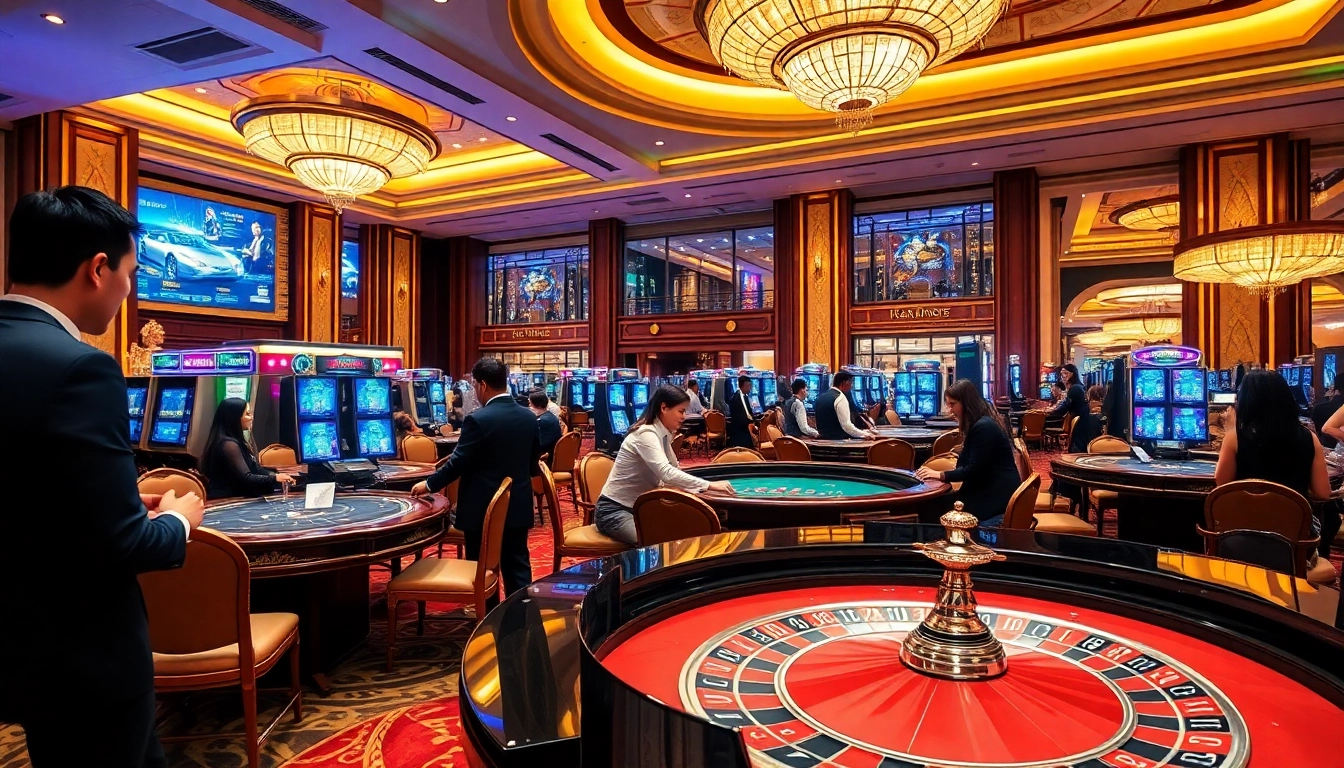 Players enjoying games at a live casino Singapore, featuring a roulette table and luxury ambiance.