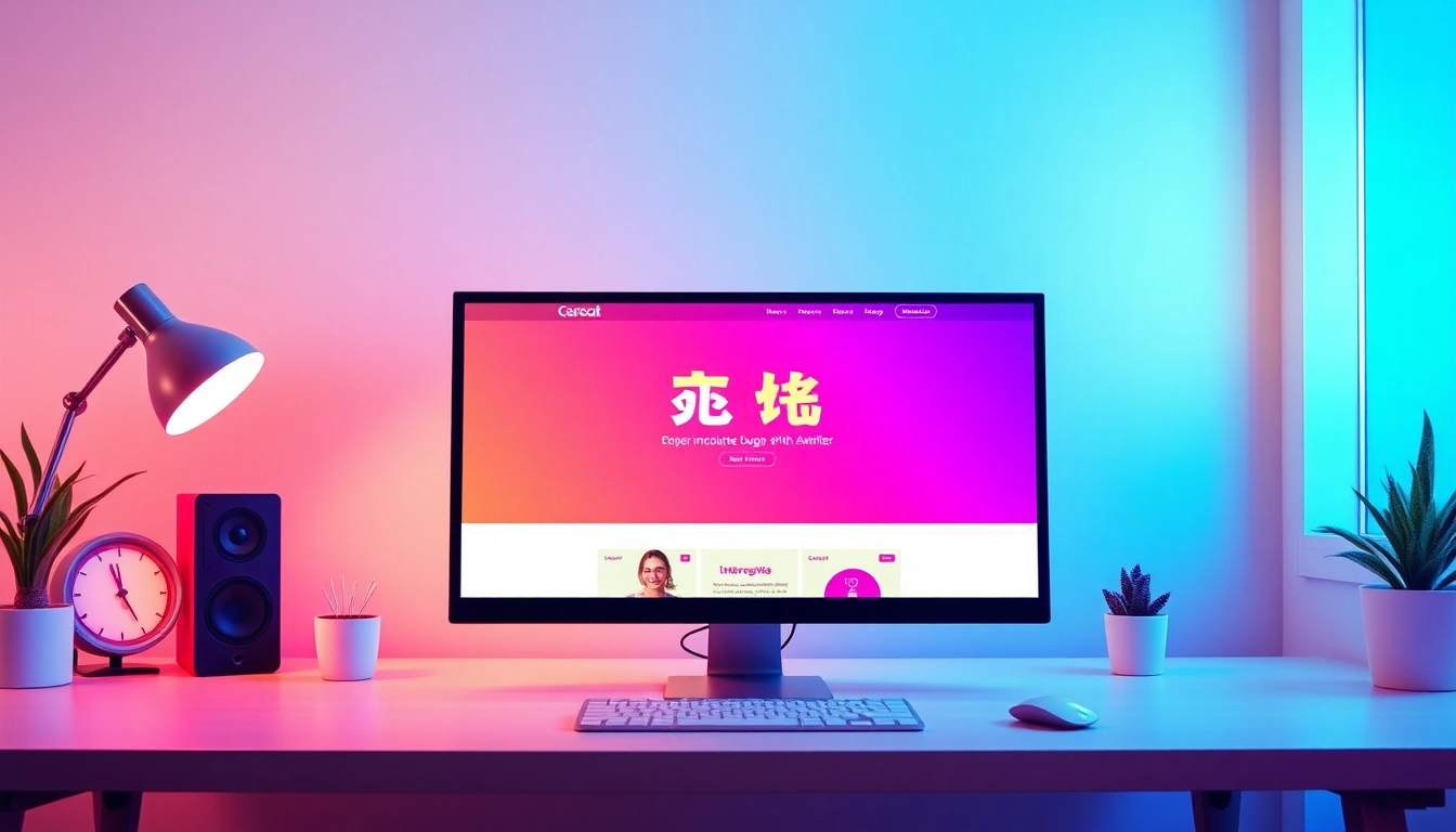 View a user engaging with the 美洽官网 on a colorful digital workspace with a computer.