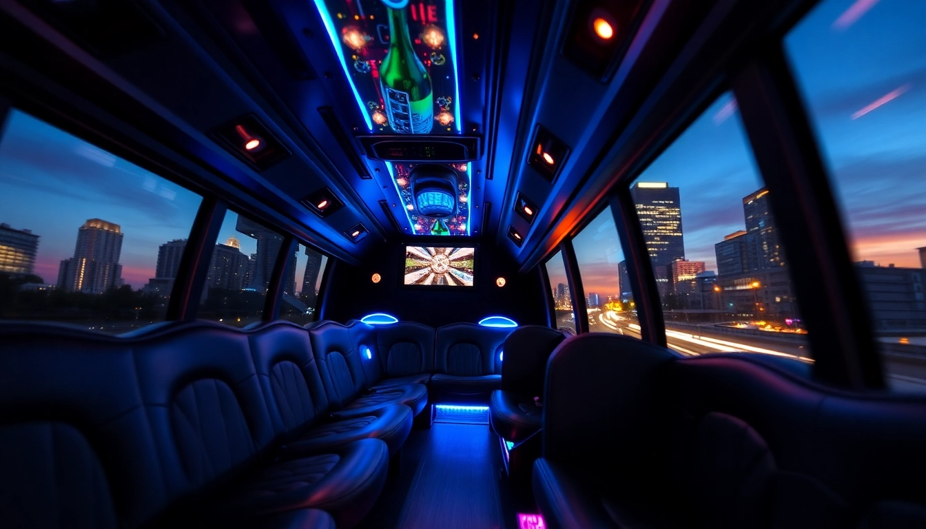 Party bus experience in Atlanta featuring plush interiors and vibrant lighting for an unforgettable night out.