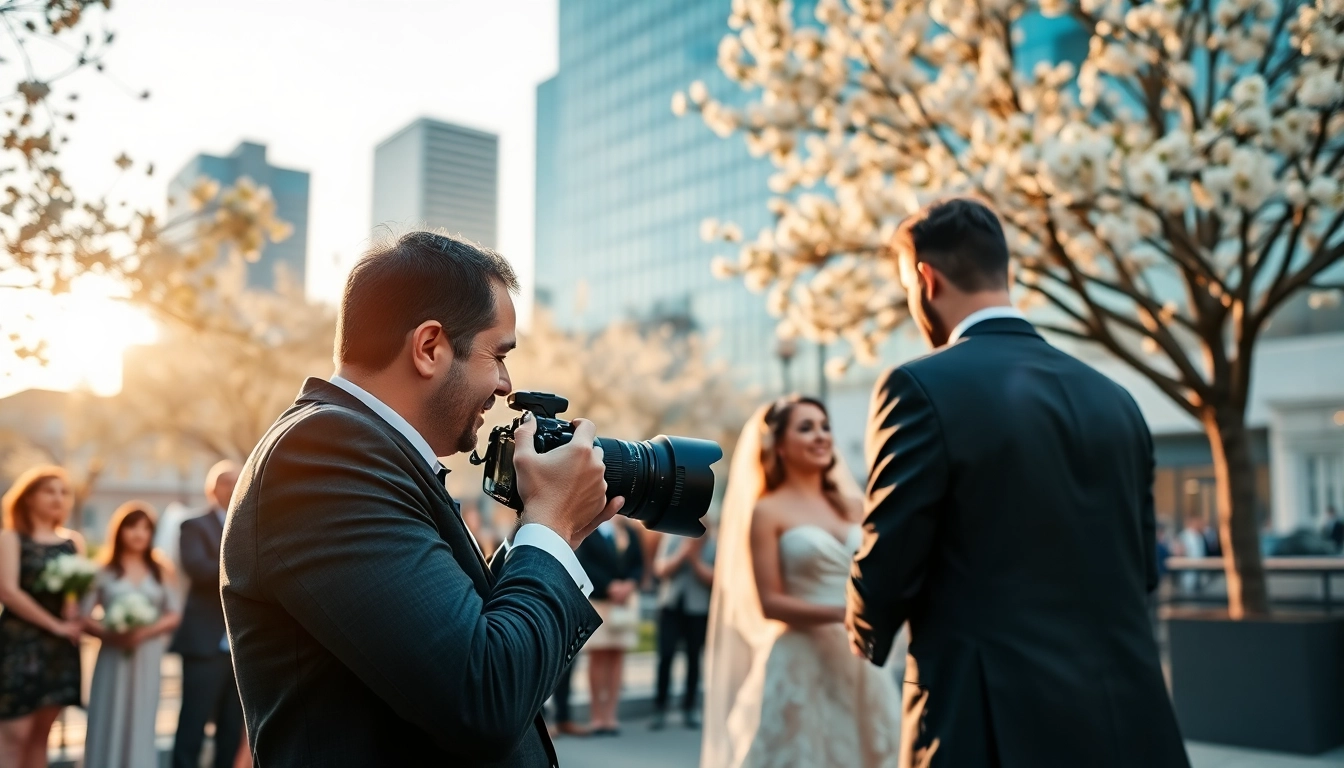 Photographer capturing a wedding scene for a photography company edmonton in the city.