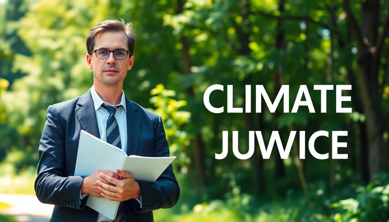 Environmental lawyer passionately advocating for environmental justice in nature's beauty.