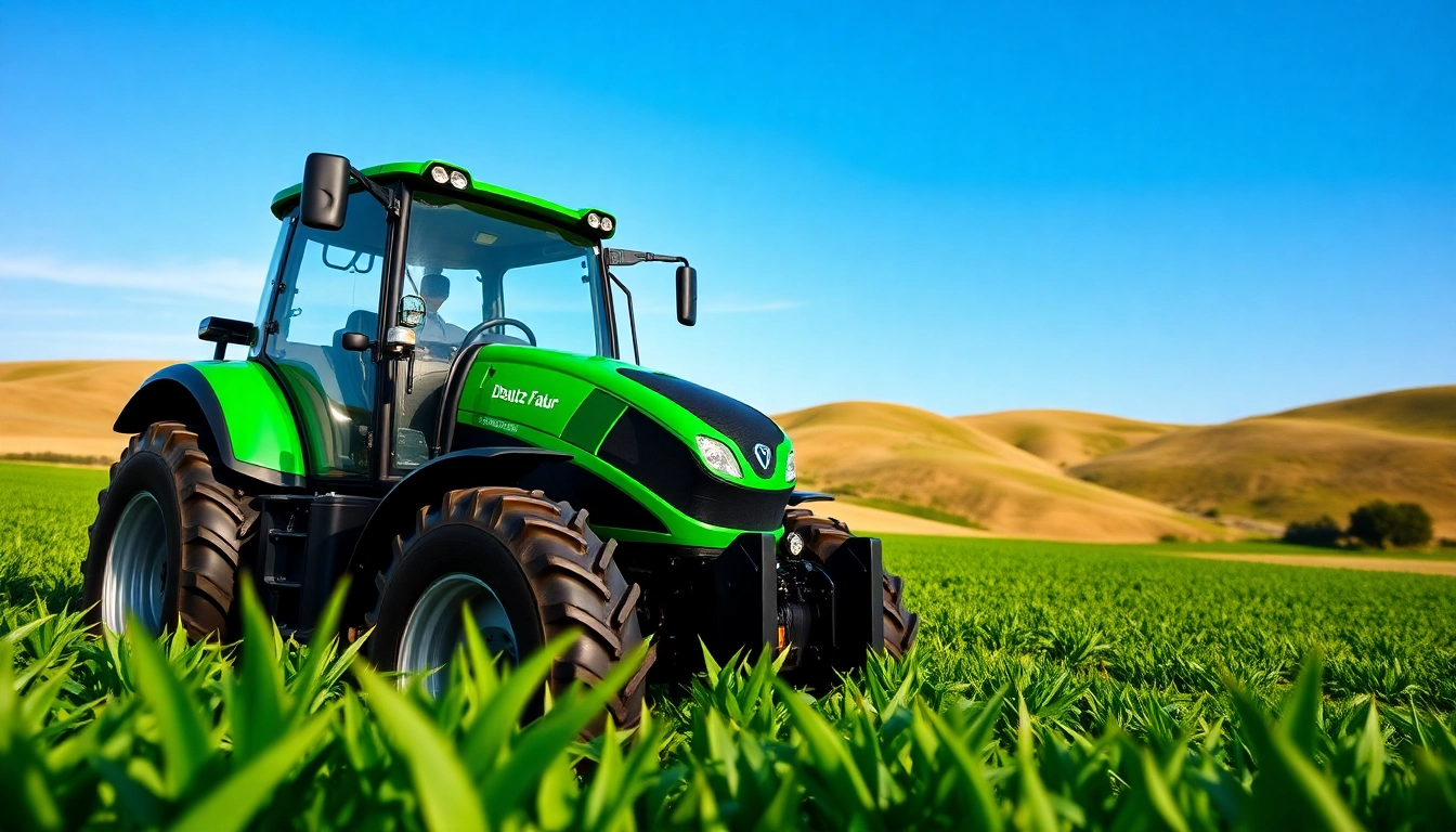 Deutz Fahr Traktor in Aktion, zeigt seine Kraft und Effizienz auf dem Feld.