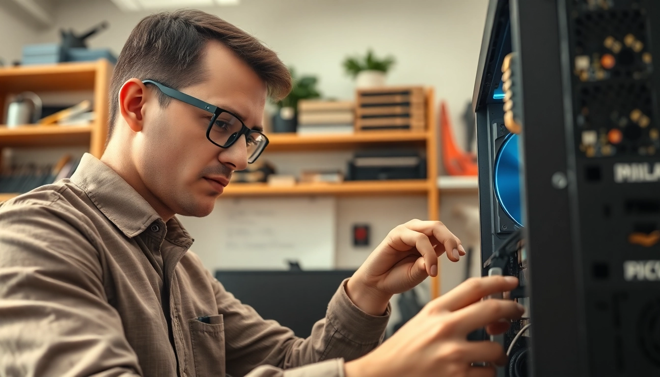 Find expert computer help near me with a technician repairing a desktop computer.