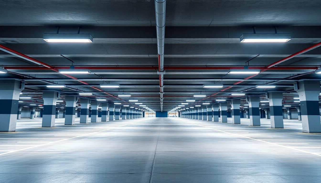 Enhance visibility with Parking Garage Light illuminating a sleek parking garage environment.