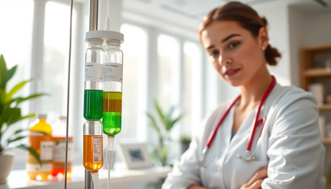 Healthcare provider administering IV Therapy in a modern medical office setting.