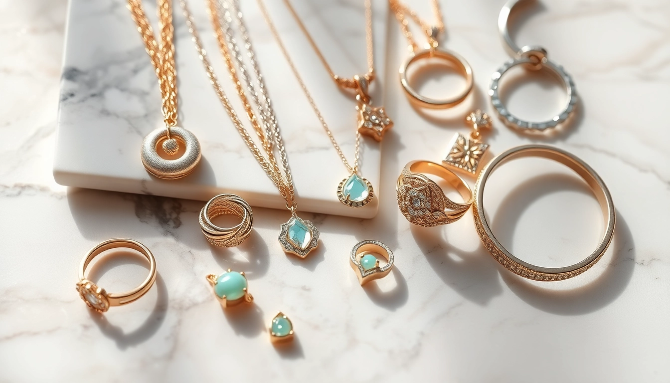Showcasing exquisite women jewelry with intricate designs on a marble background.