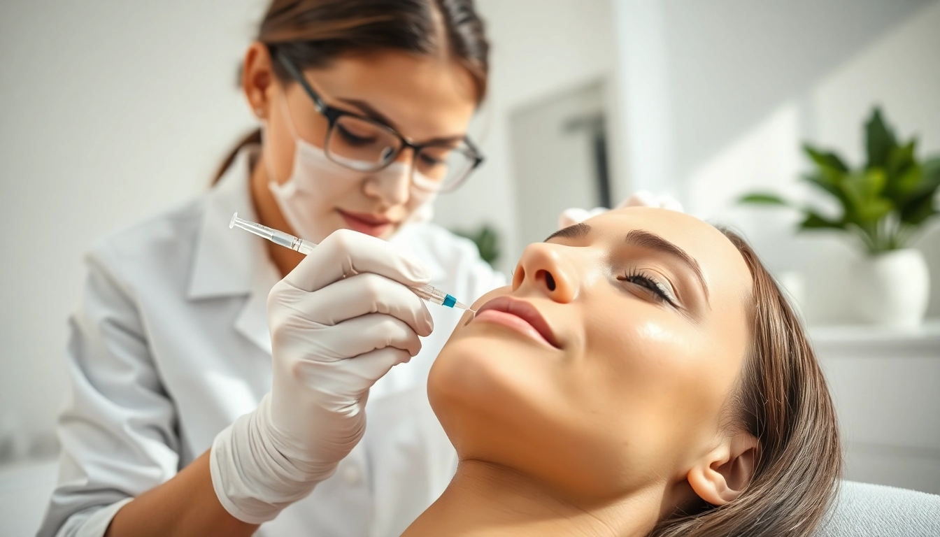 Injecting cosmetic injections with precision in a serene aesthetic environment.