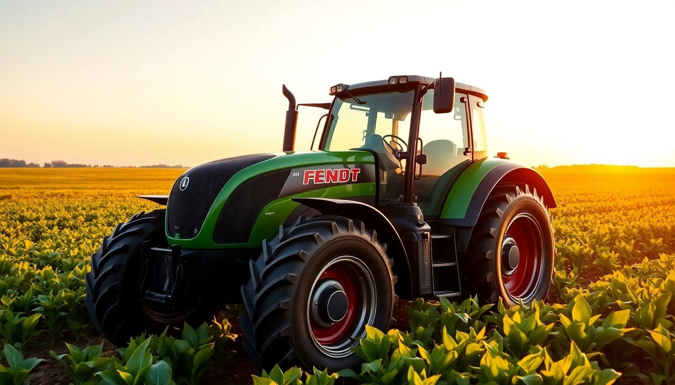 Fendt Traktor steht in einem grünen Feld voller Ernte, strahlt Energie und Stärke aus.