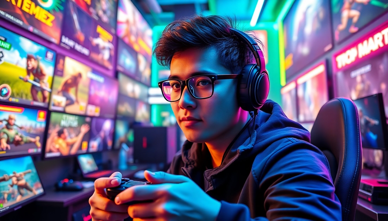 Menampilkan pengalaman bermain game online dengan gamer terampil dan perangkat modern.