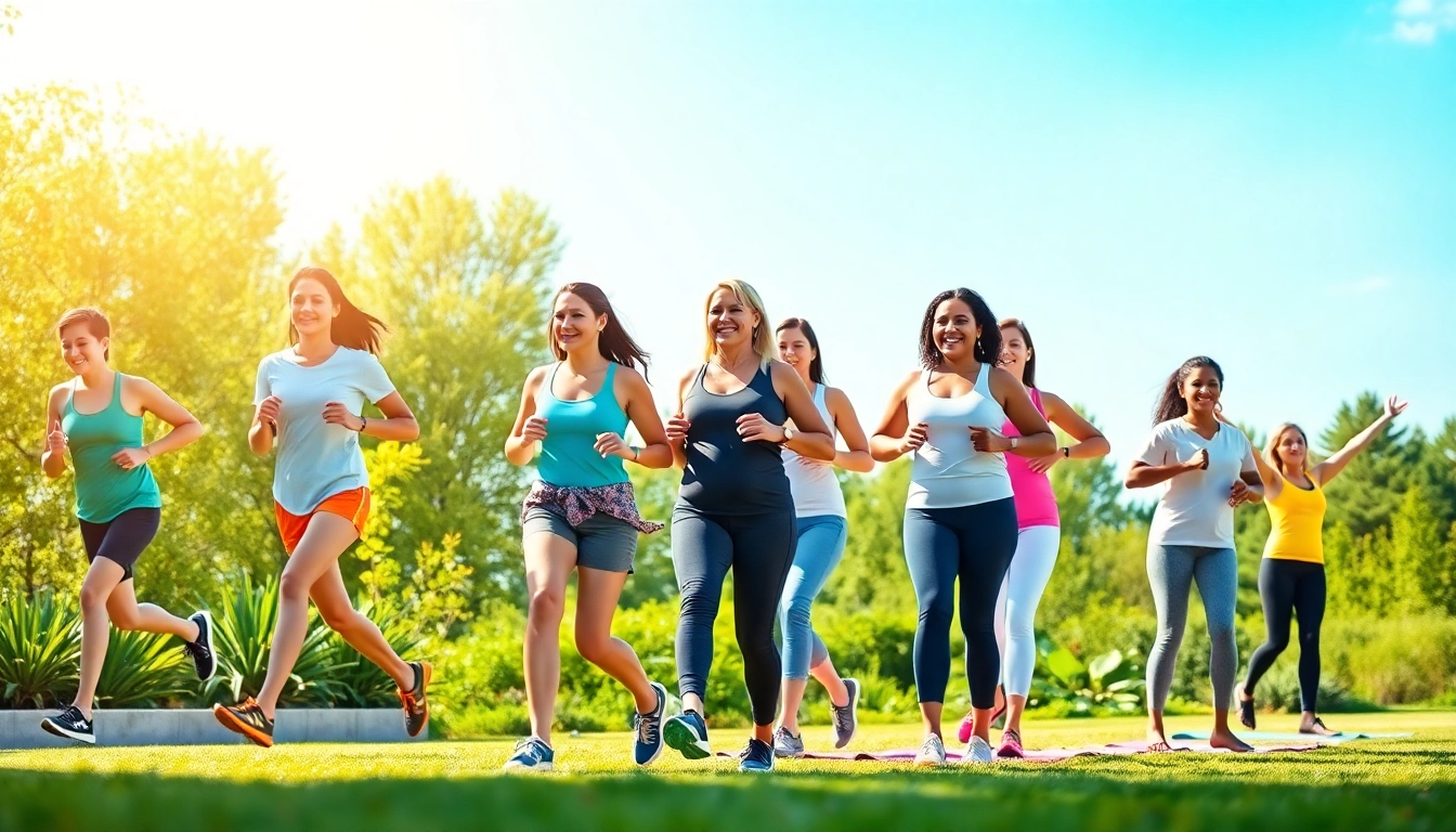 Menschen bei Abnehmen-Aktivitäten, joggend, gesund kochend, Yoga machend in natürlicher Umgebung.