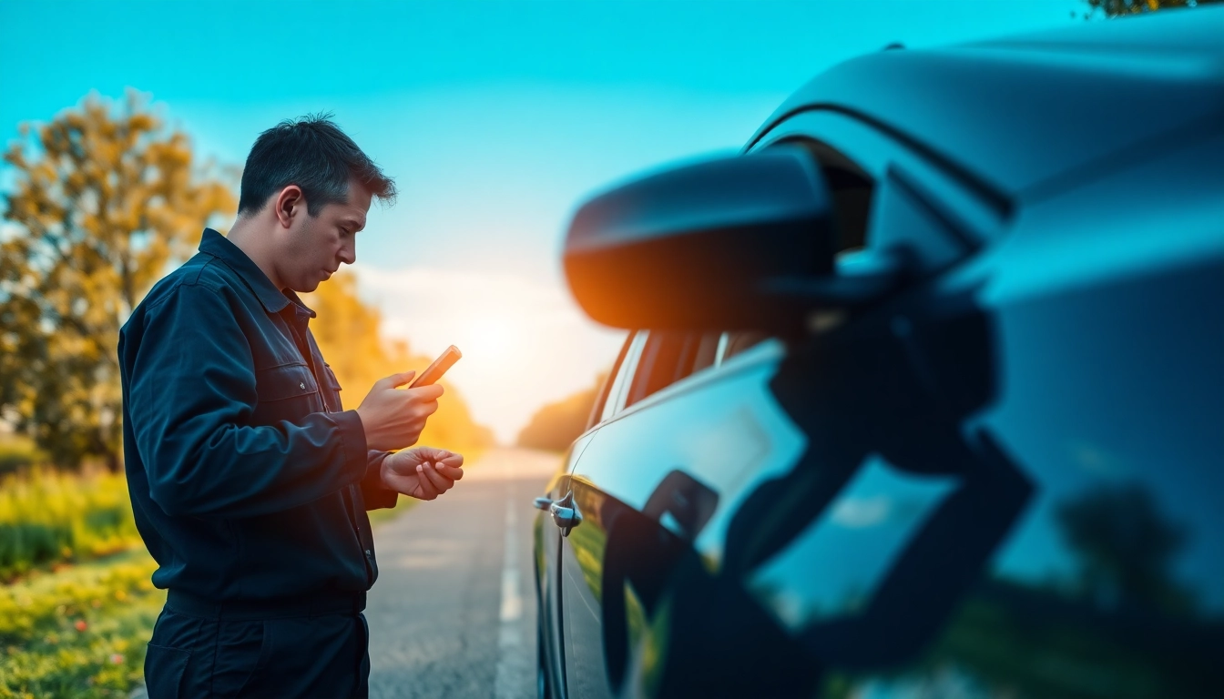 Mechanic helping with keys locked in car situation, demonstrating a practical solution.