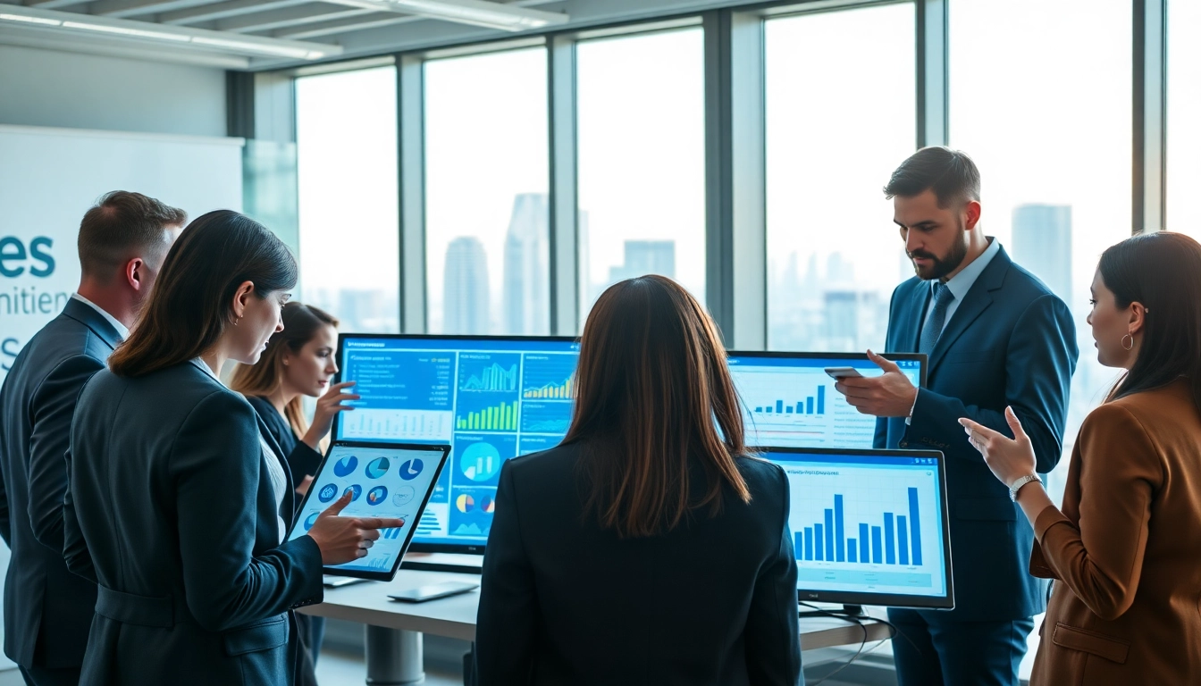 Analyze Competitive intelligence metrics with professionals collaborating in a modern office.