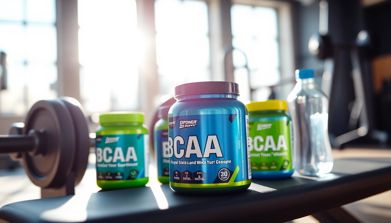 Bcaa takviyeleri spor salonunda dinamik bir ortamda sergileniyor.