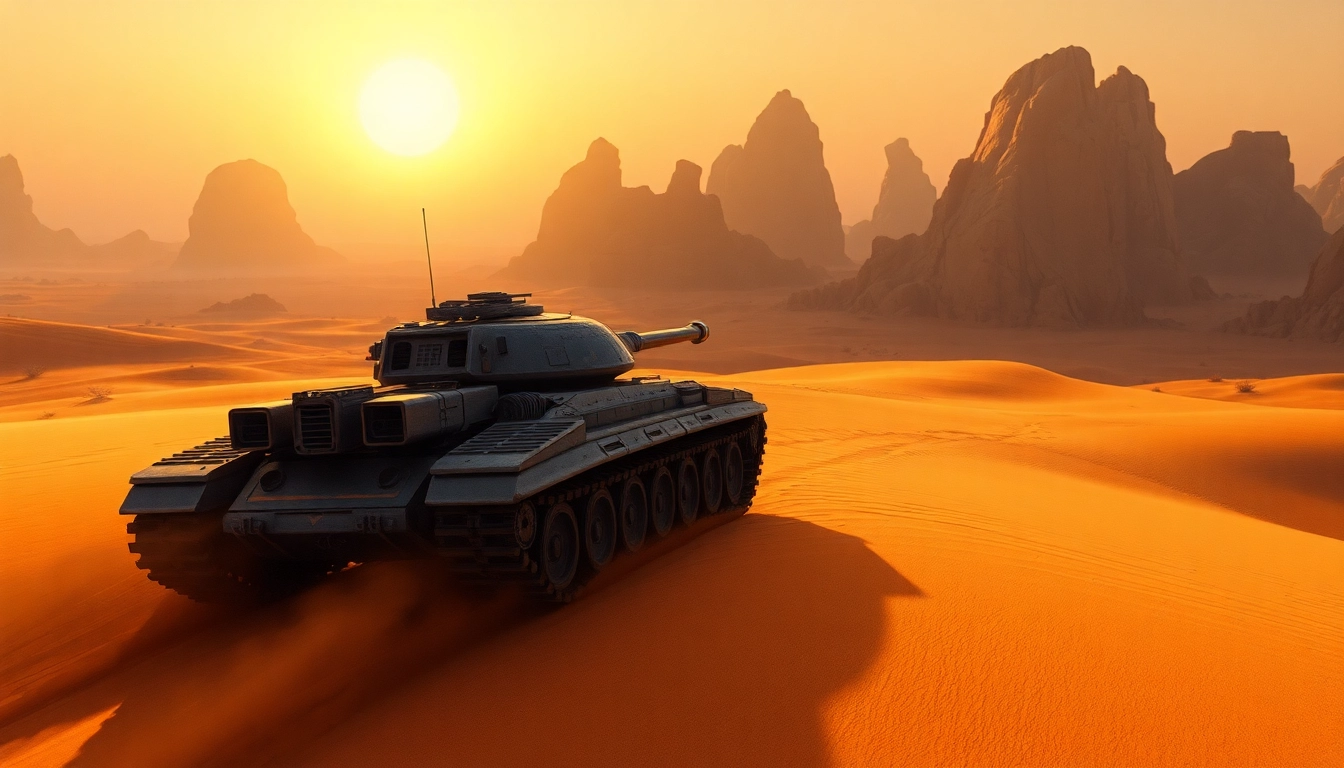 Dune 2 download with a dynamic scene of a futuristic tank in a stunning desert landscape.