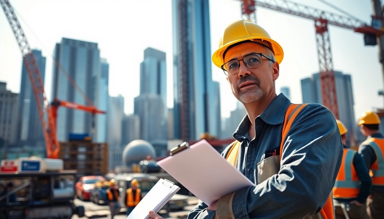Manhattan Construction Manager guiding workers on a vibrant urban construction site.