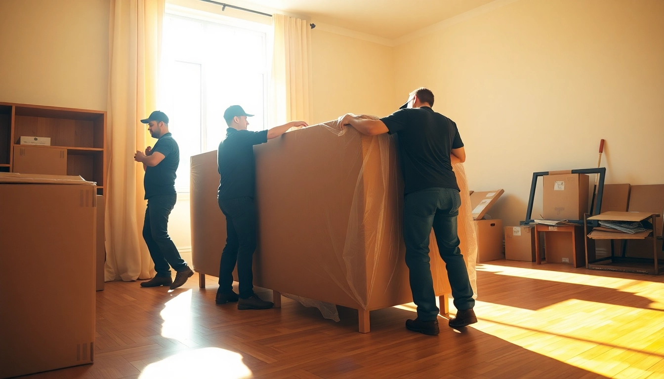 Movers Calgary expertly packing and handling furniture in a bright apartment setting.