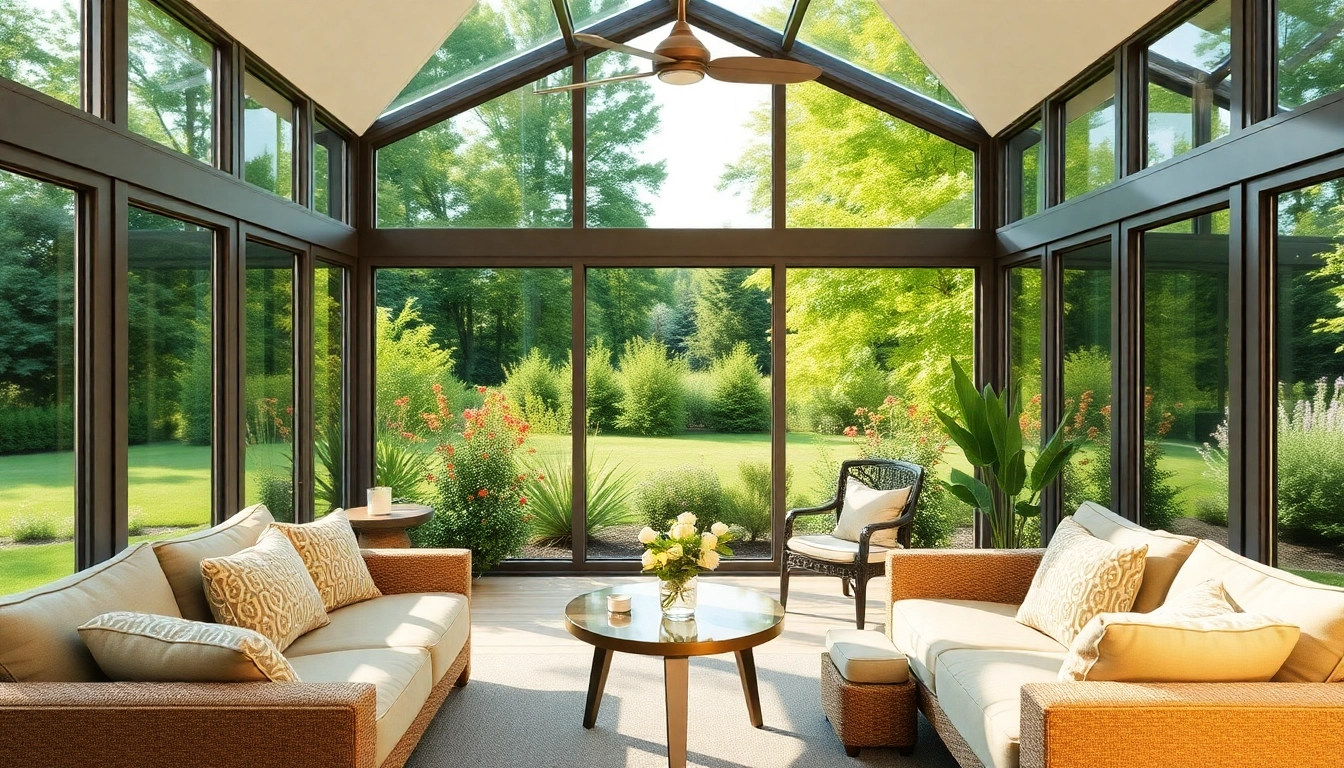 Experience a stunning four season sunroom with large glass windows and inviting decor.