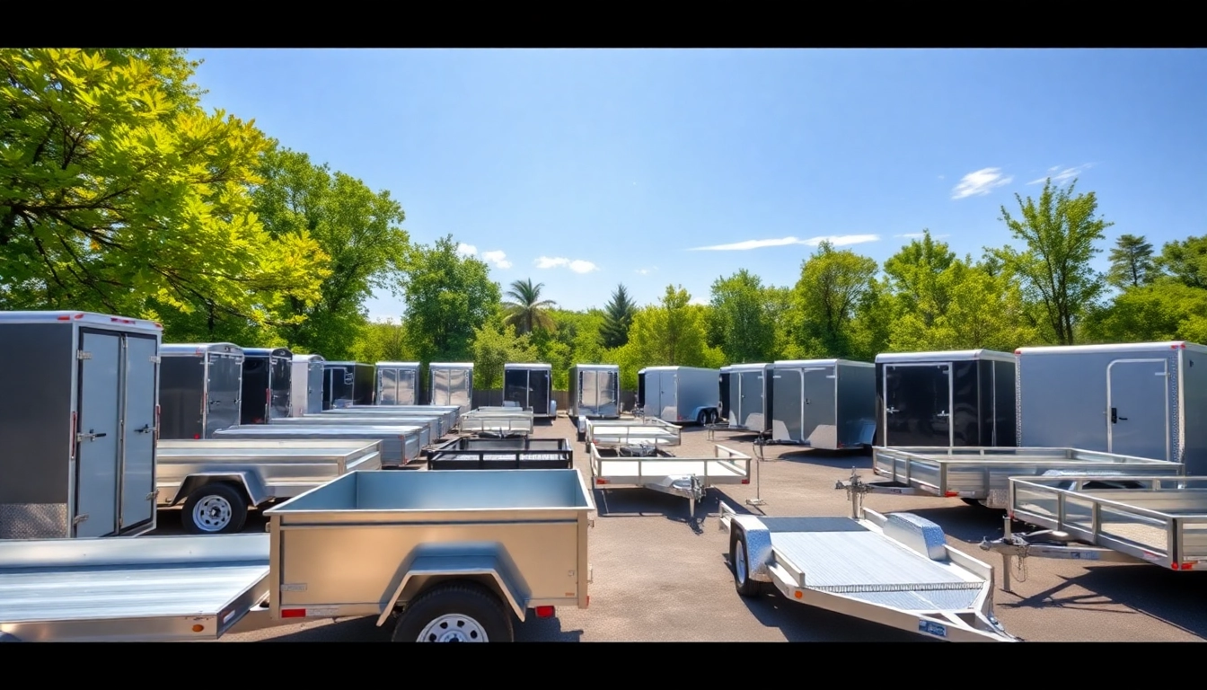 View of various trailers for sale in Massachusetts, showcasing different styles and features for potential buyers.
