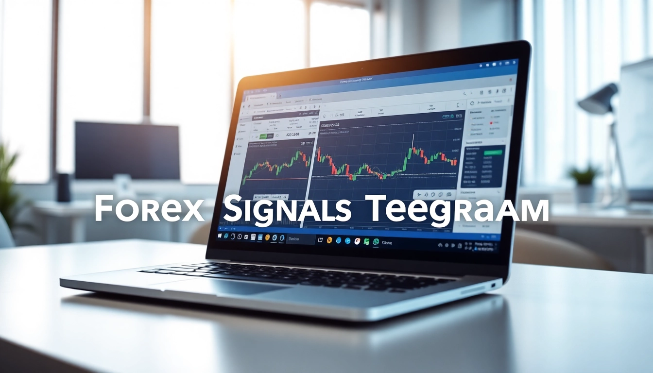 Gain insights with Forex Signals Telegram displayed on a professional trading laptop setup.