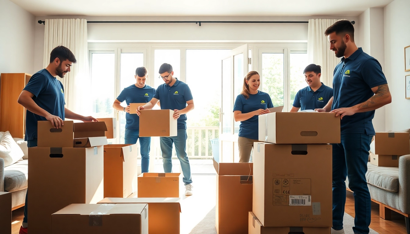 Efficient team of Queens movers packing household goods, showcasing professionalism and teamwork.